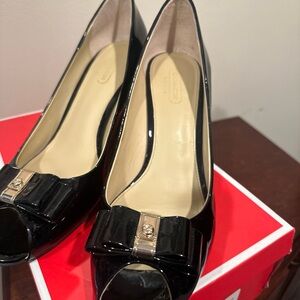 COACH Black Peep-Toe Wedge Heels